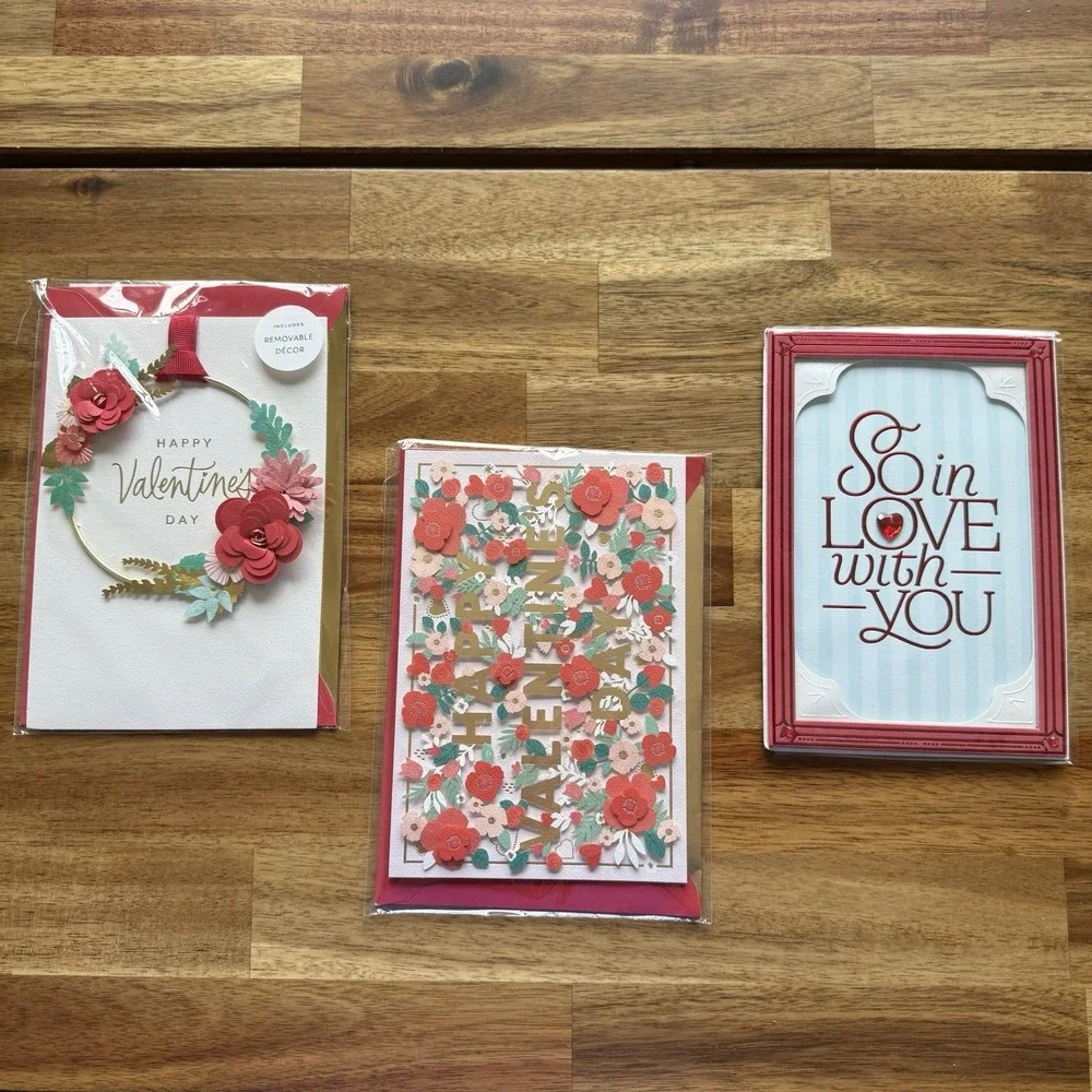 3 Hallmark Valentines Day Cards Happy Valentines Day NEW- SEE PHOTOS & READ